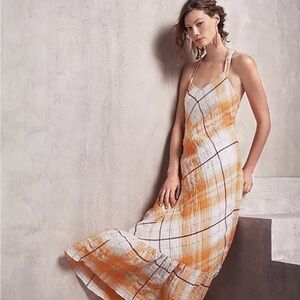 Holding Horses Yellow Plaid Maxi Dress Anthropologie sz Small